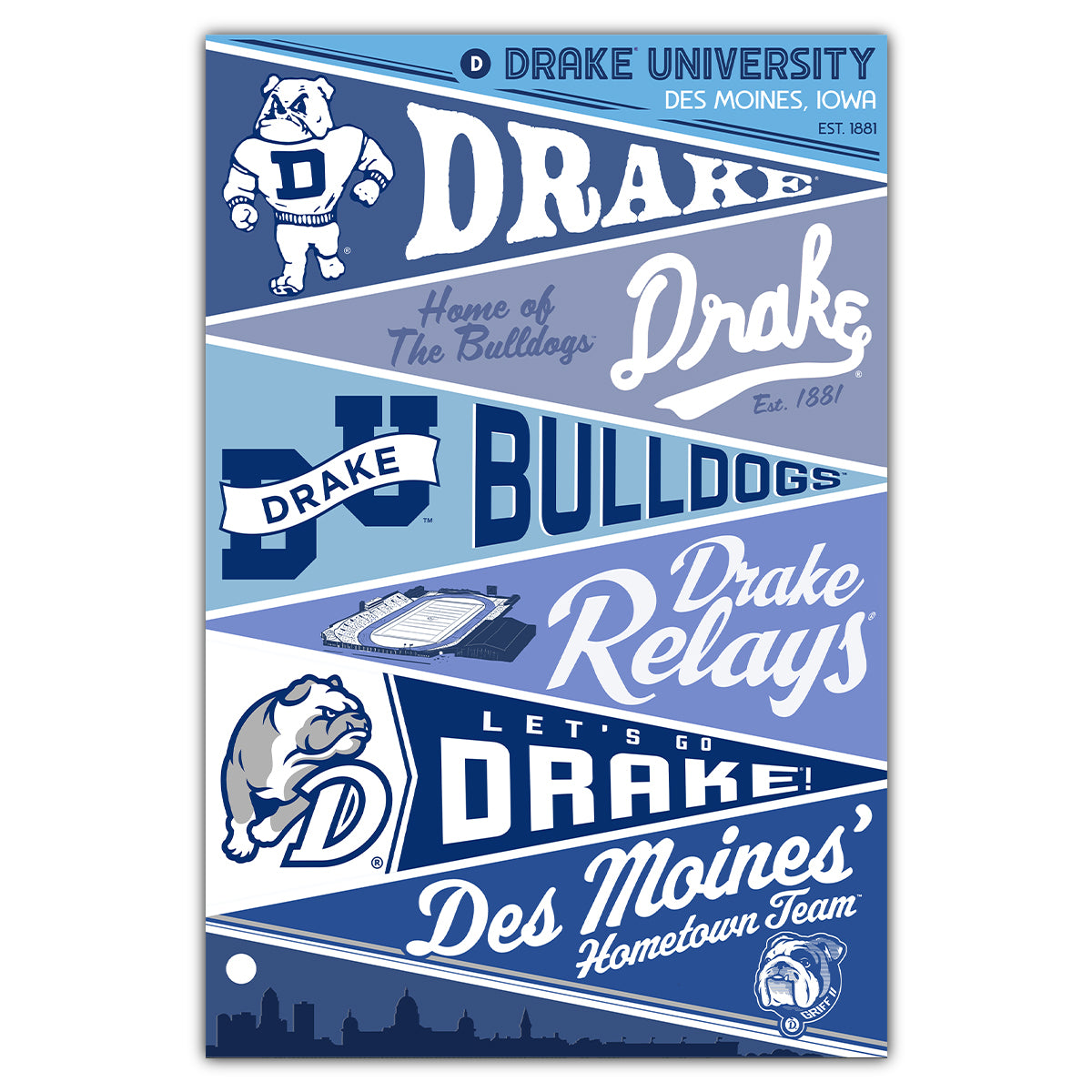 Drake University Pennants Postcard