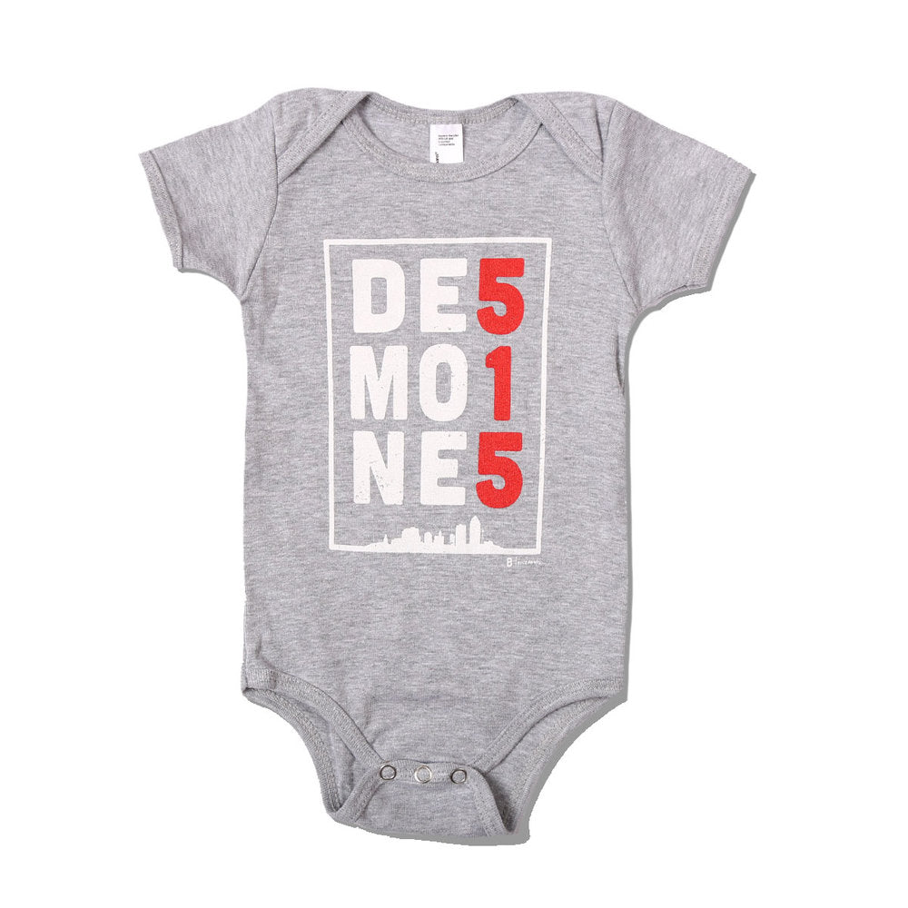 Des Moines 515 Grey Onesie - Bozz Prints